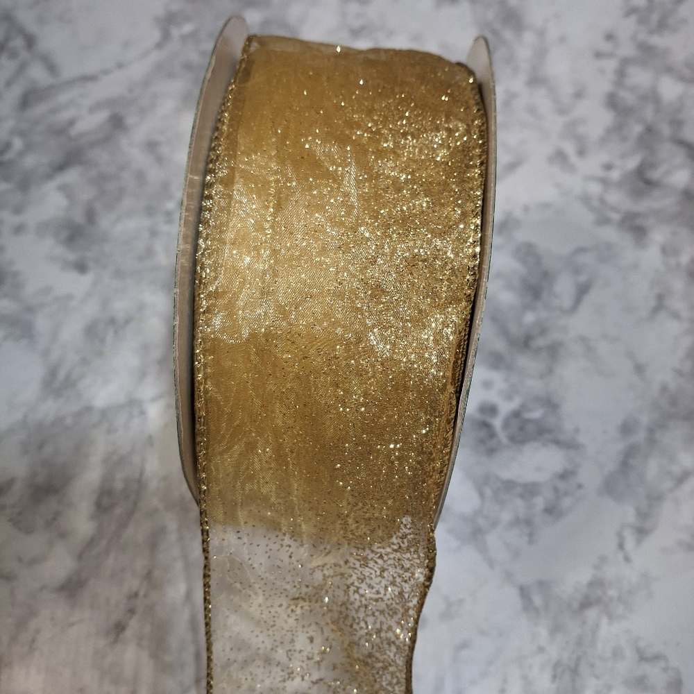 RIBBON #1438 - Sheer Shimmer Gold Metallic Organza - 2 1/2 x 40 yds
